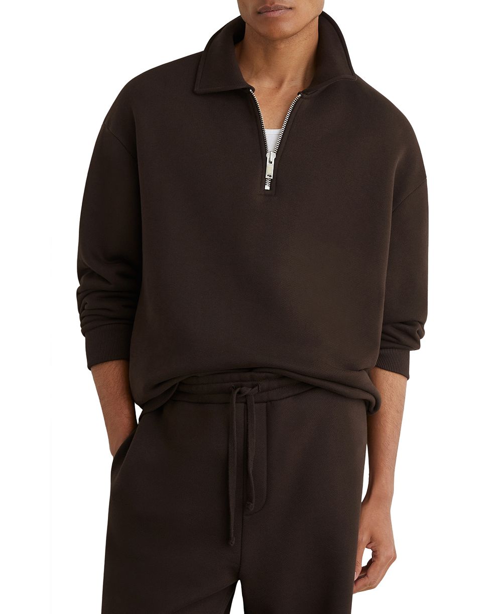 REISS мужской плотный хлопковый свитшот с полузастежкой Kurwin