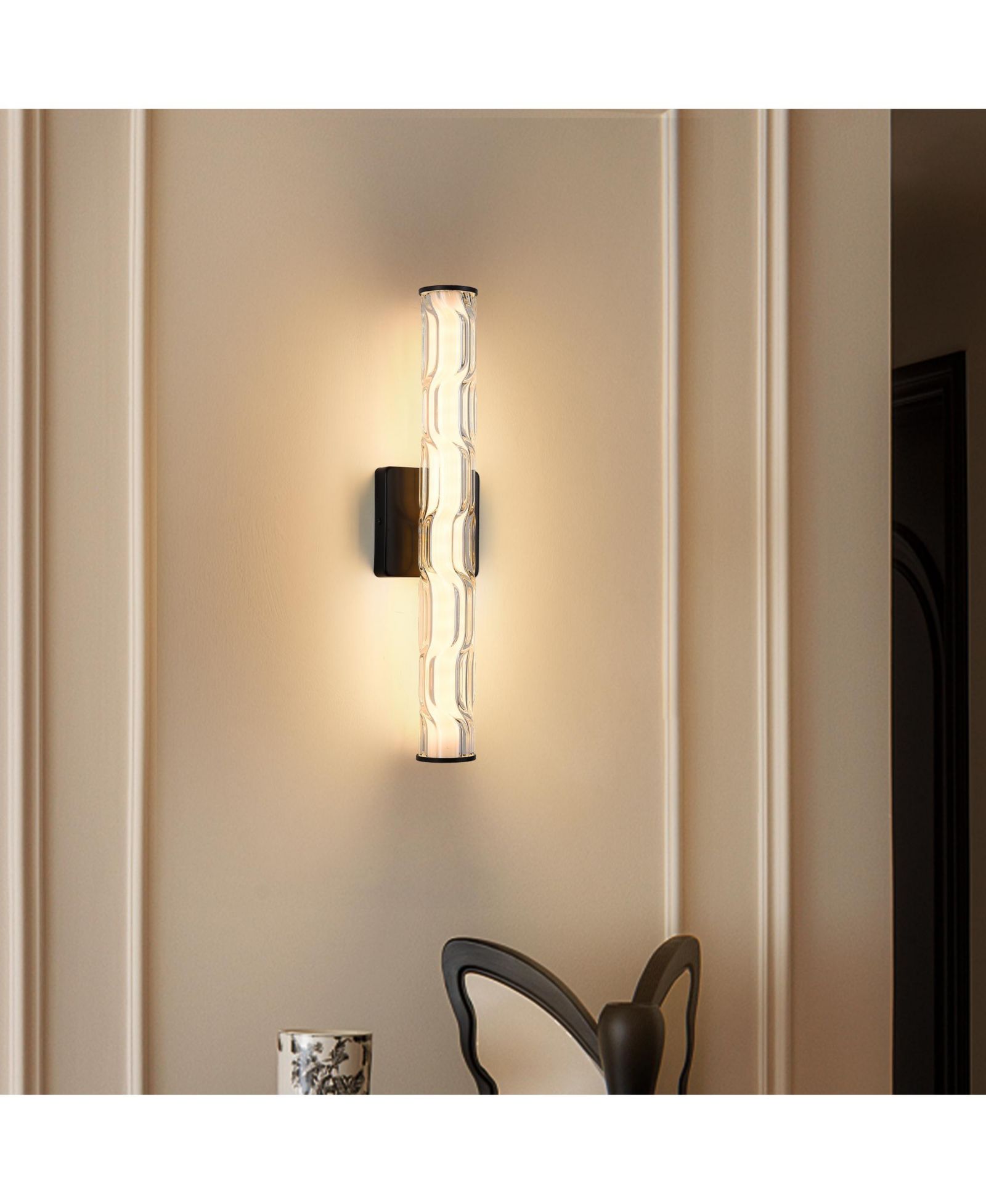 BUSDAYS 19.7'' Bathroom Wall Sconce Set of 2, Modern Single Sconce Wall Lighting, Upgrated K9 Crystal Bronze Wall Light, Bedroom Vanity Sconce