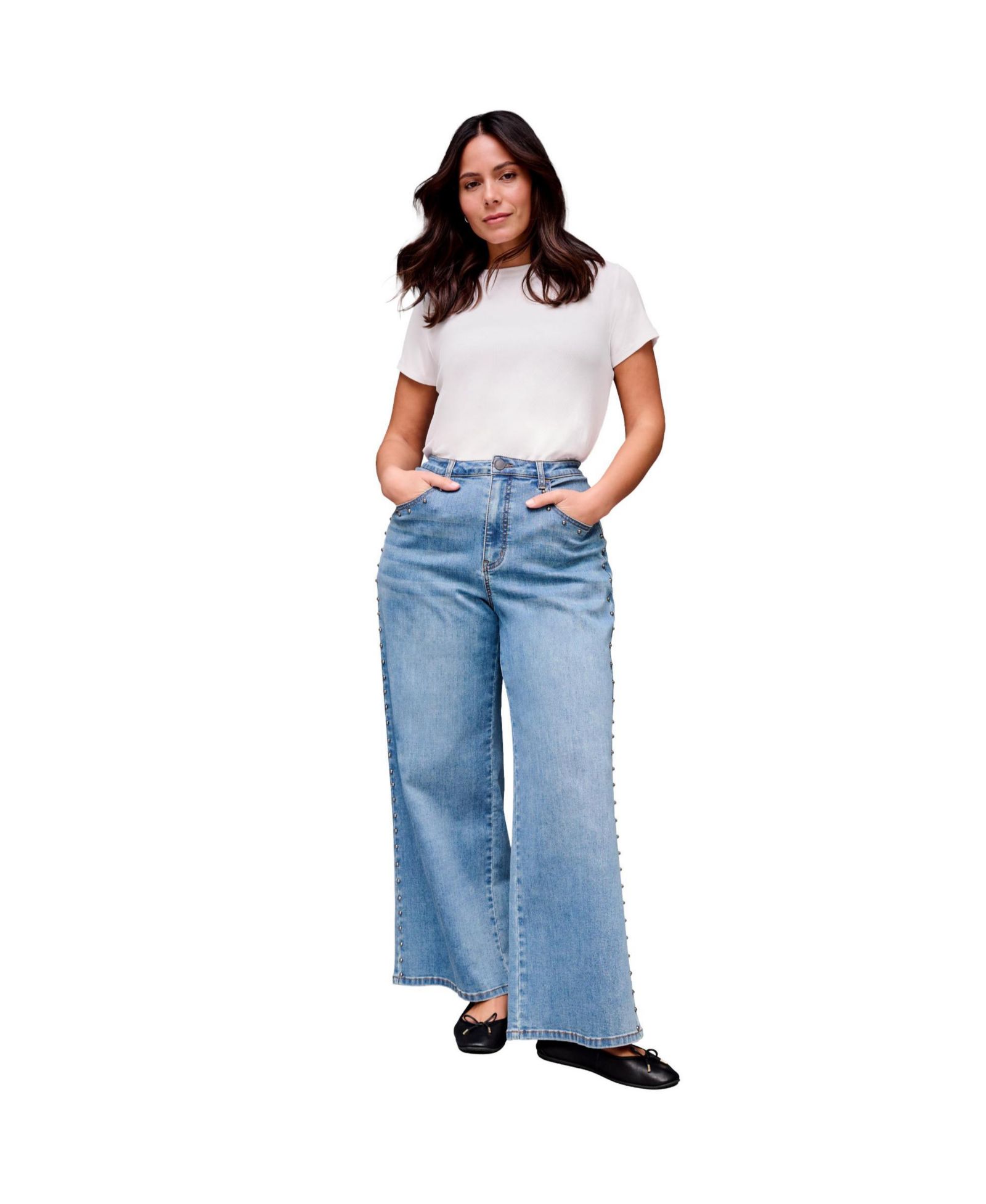 Джинсы Avenue Women's Plus Size Studded Wide Leg