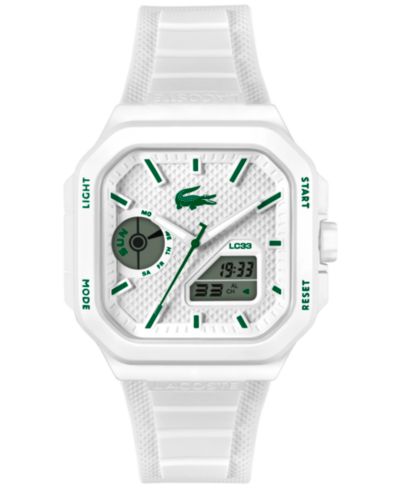 Мужские часы Lacoste LC33 с белым силиконовым ремешком, 44x50mm