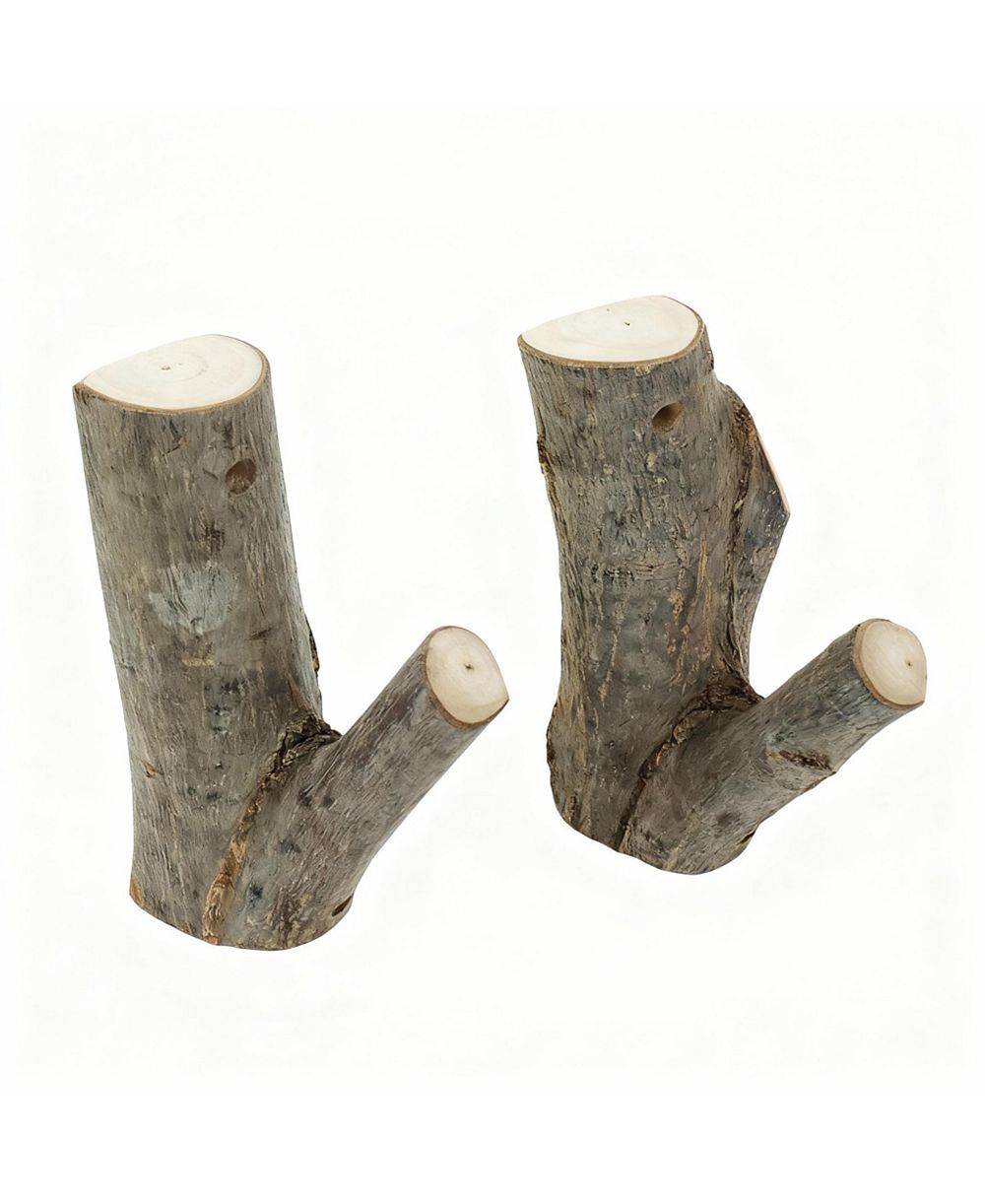YIGII 2-Piece Real Wood Branch Wall Hooks with Bark,Rustic Decor