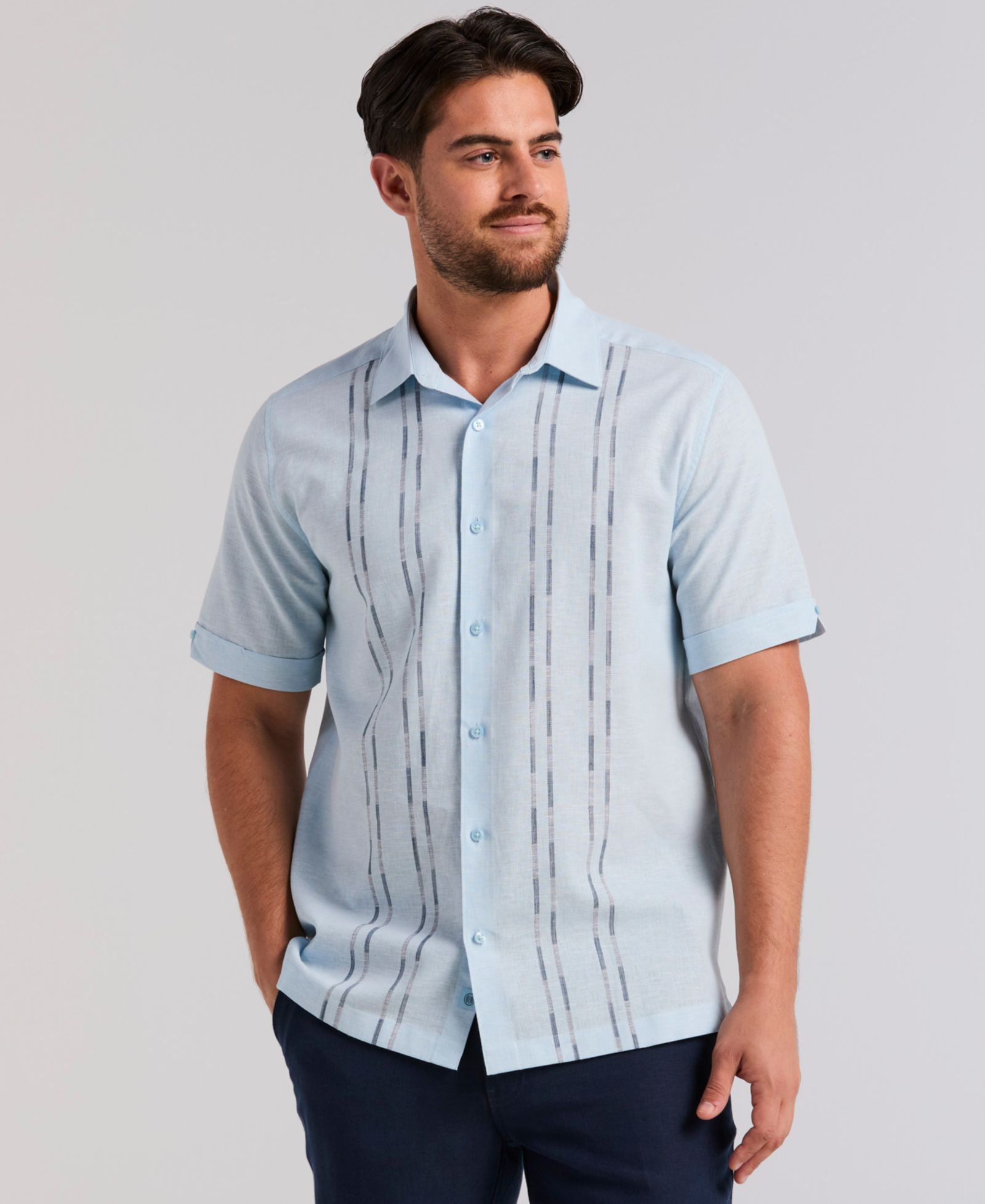 Cubavera Men's Dobby Panels Linen-Blend Shirt