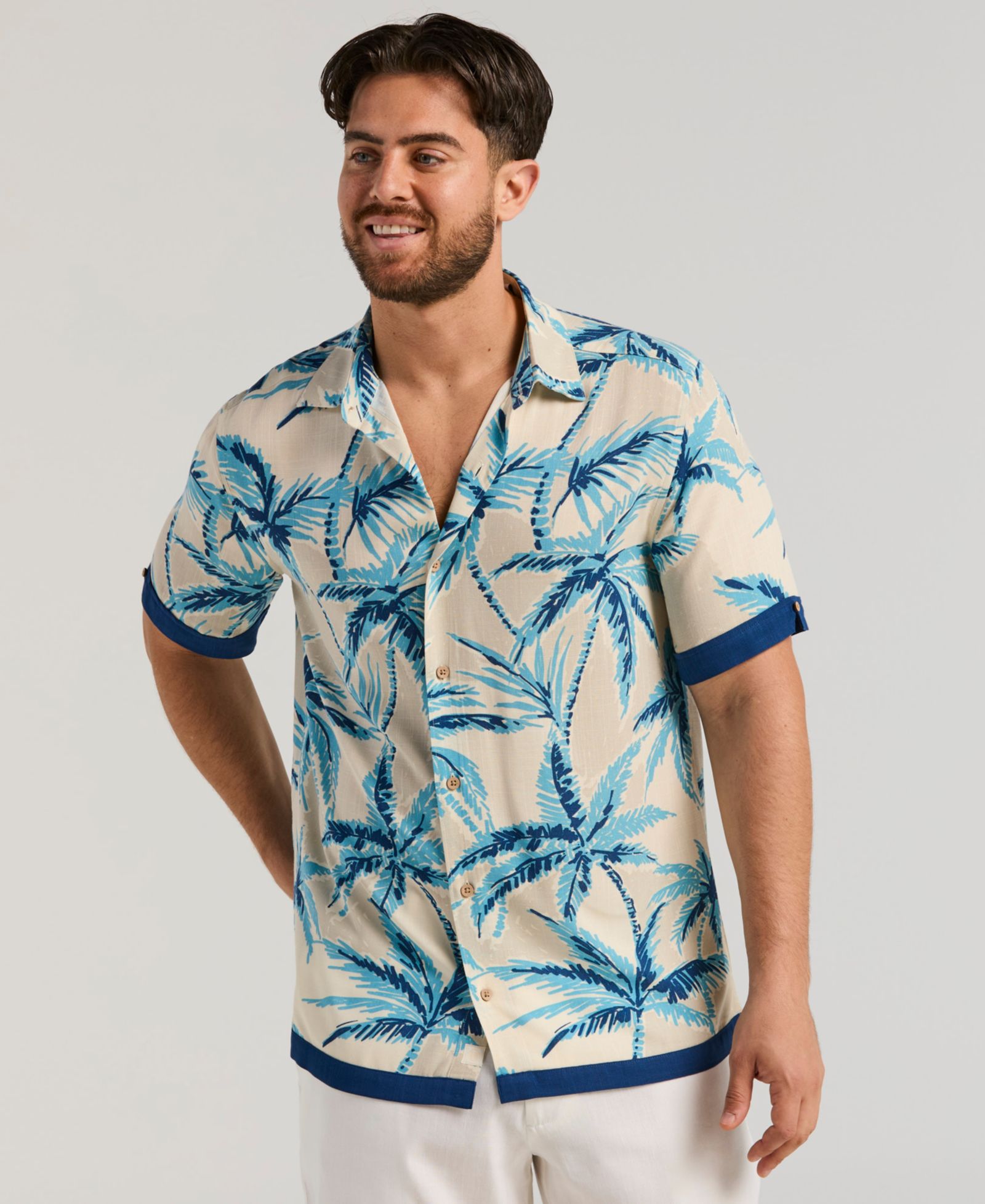 Cubavera Men's Two-Tone Palm Print Shirt