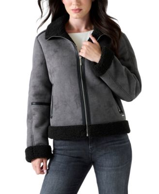 GUESS Women's Faux Shearling Zip Up Jacket, Created for Macy's