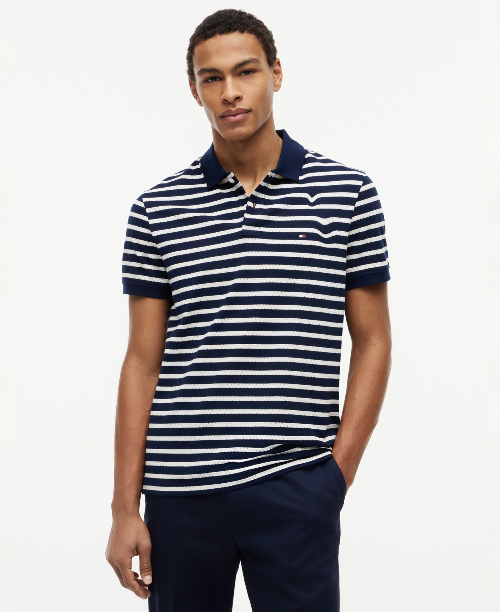 Tommy Hilfiger Мужская рубашка-поло Regular-Fit с перфорацией и полоской