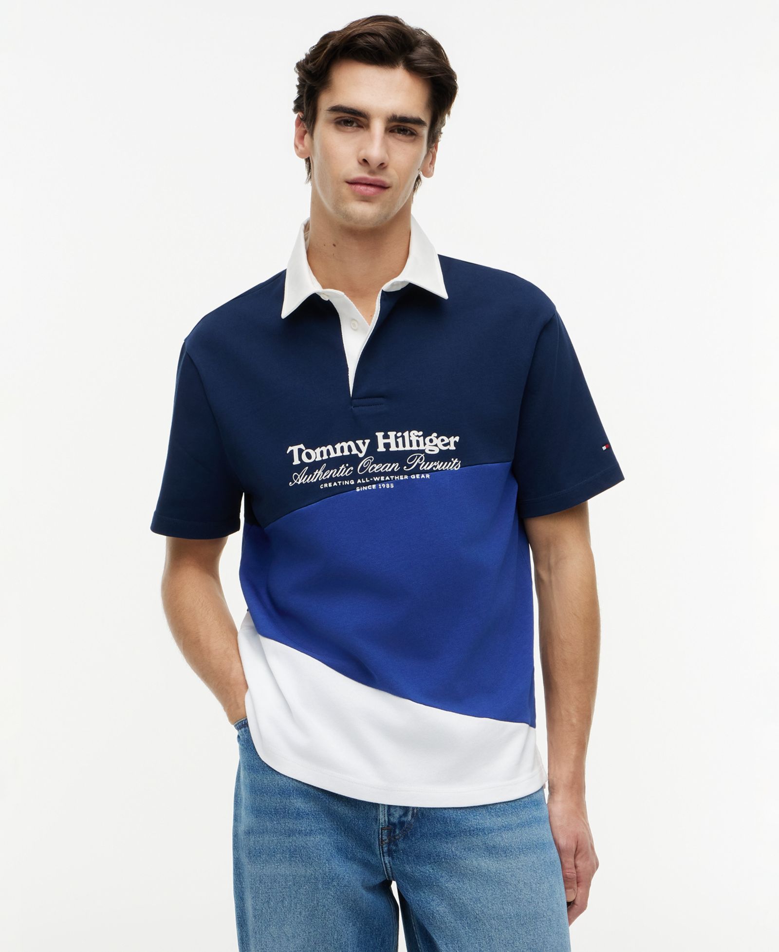 Мужская рубашка поло Tommy Hilfiger с графическим принтом и цветовыми блоками