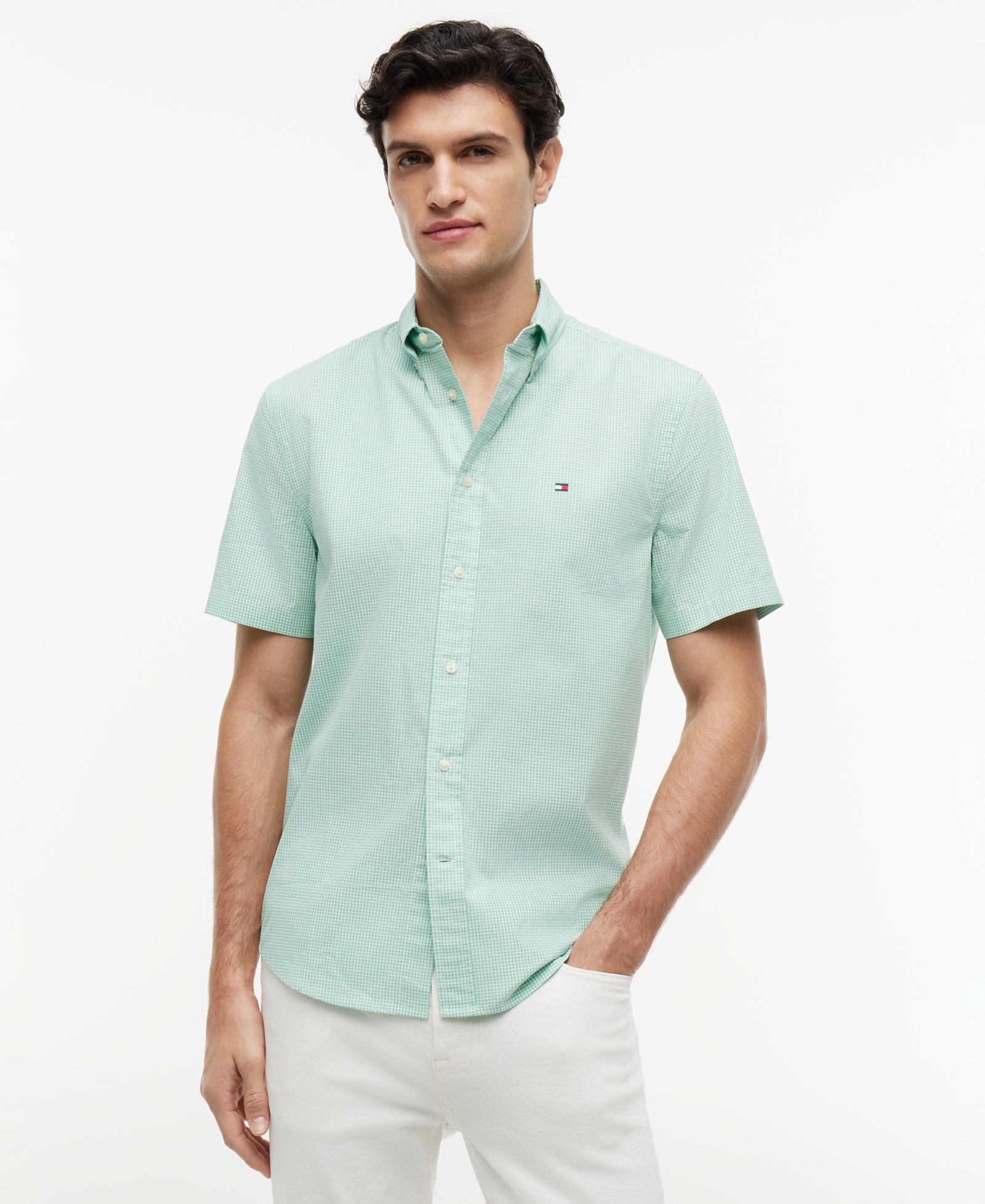 Мужская рубашка Tommy Hilfiger Regular-Fit Flex Poplin Gingham Short-Sleeve