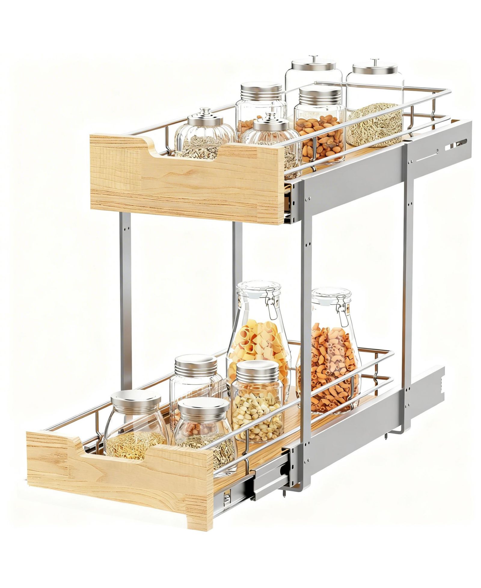 YIGII Solid Wood Wire Pull-Out Cabinet Organizer for Kitchen, Easy Install
