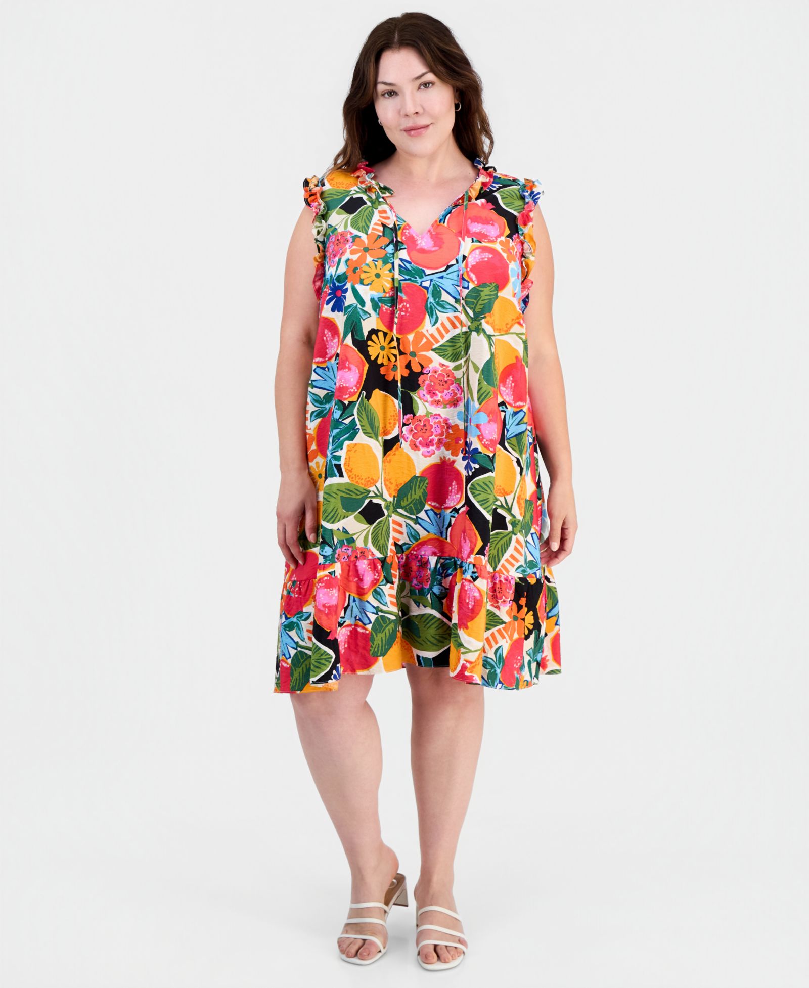 Sandra Darren Plus Size Ruffled Tie-Neck Shift Dress