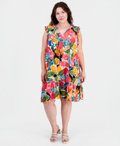 Sandra Darren Plus Size Ruffled Tie-Neck Shift Dress