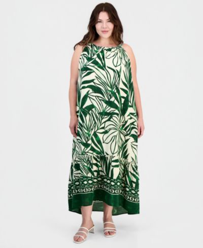 Sandra Darren Plus Size Sleeveless Border-Print Midi Dress