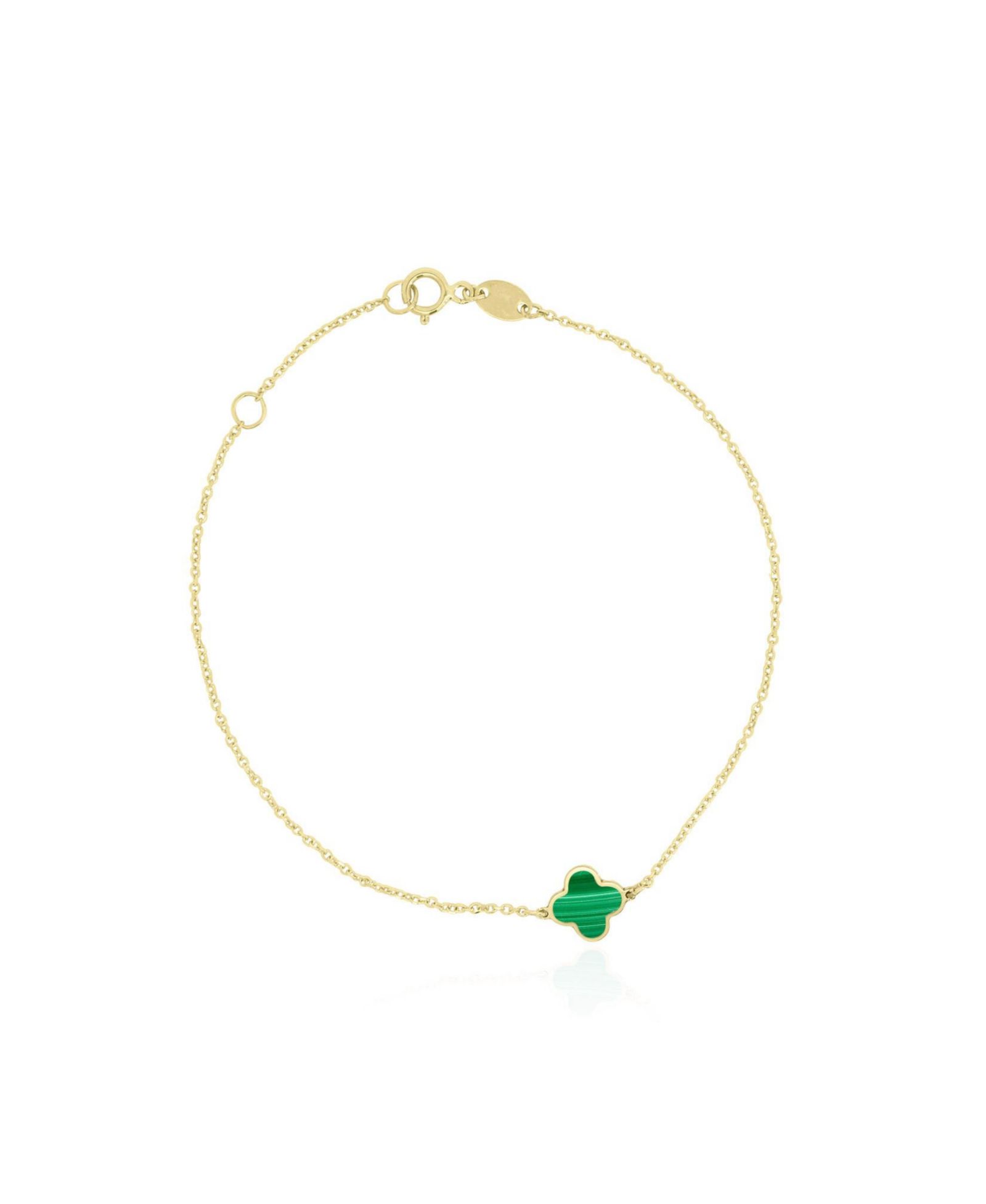 The Lovery Mini Malachite Single Clover Bracelet 14K Gold