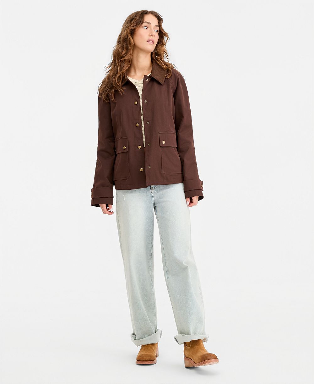 Maralyn & Me Juniors' Contrast-Collar Snap-Front Barn Jacket, Macy's Exclusive