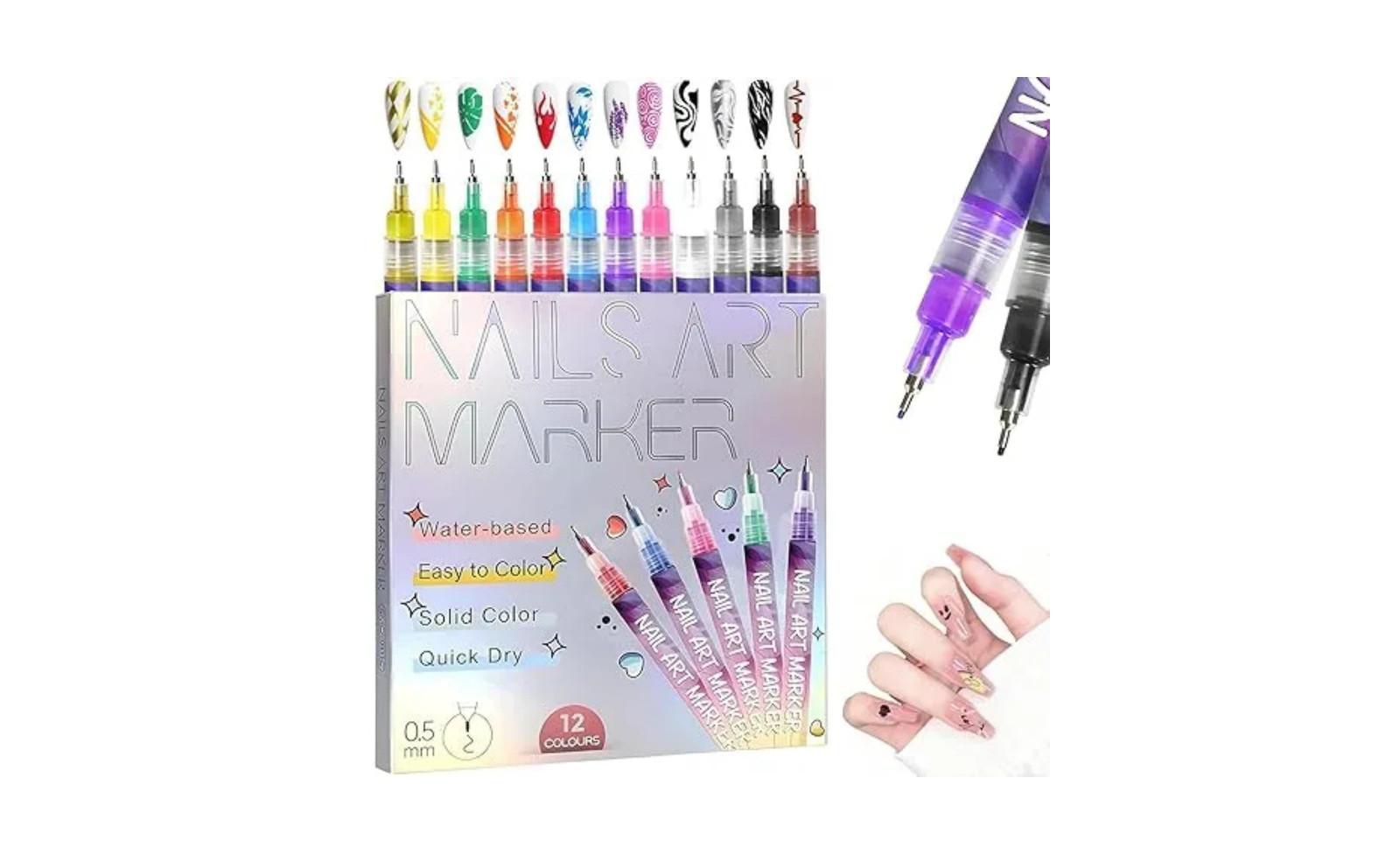 YOBTOP ручки для дизайна ногтей JDiction DIY Nail Art Pens (12 цветов) с тонким наконечником 0.5mm