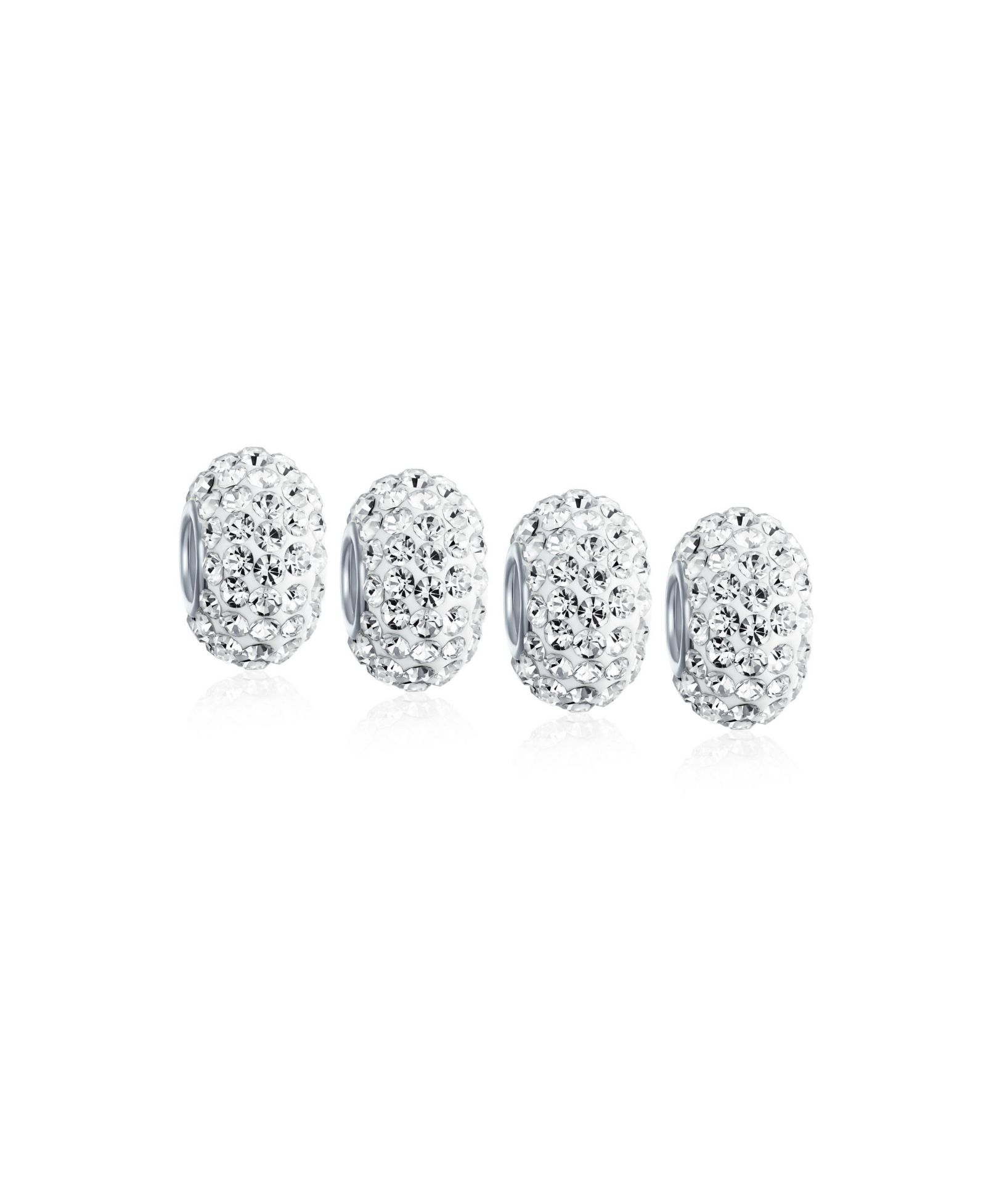 Bling Jewelry White Crystal Core Charm Bead for Bracelet .925 Sterling Silver 4 Set