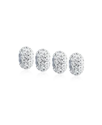 Bling Jewelry White Crystal Core Charm Bead for Bracelet .925 Sterling Silver 4 Set