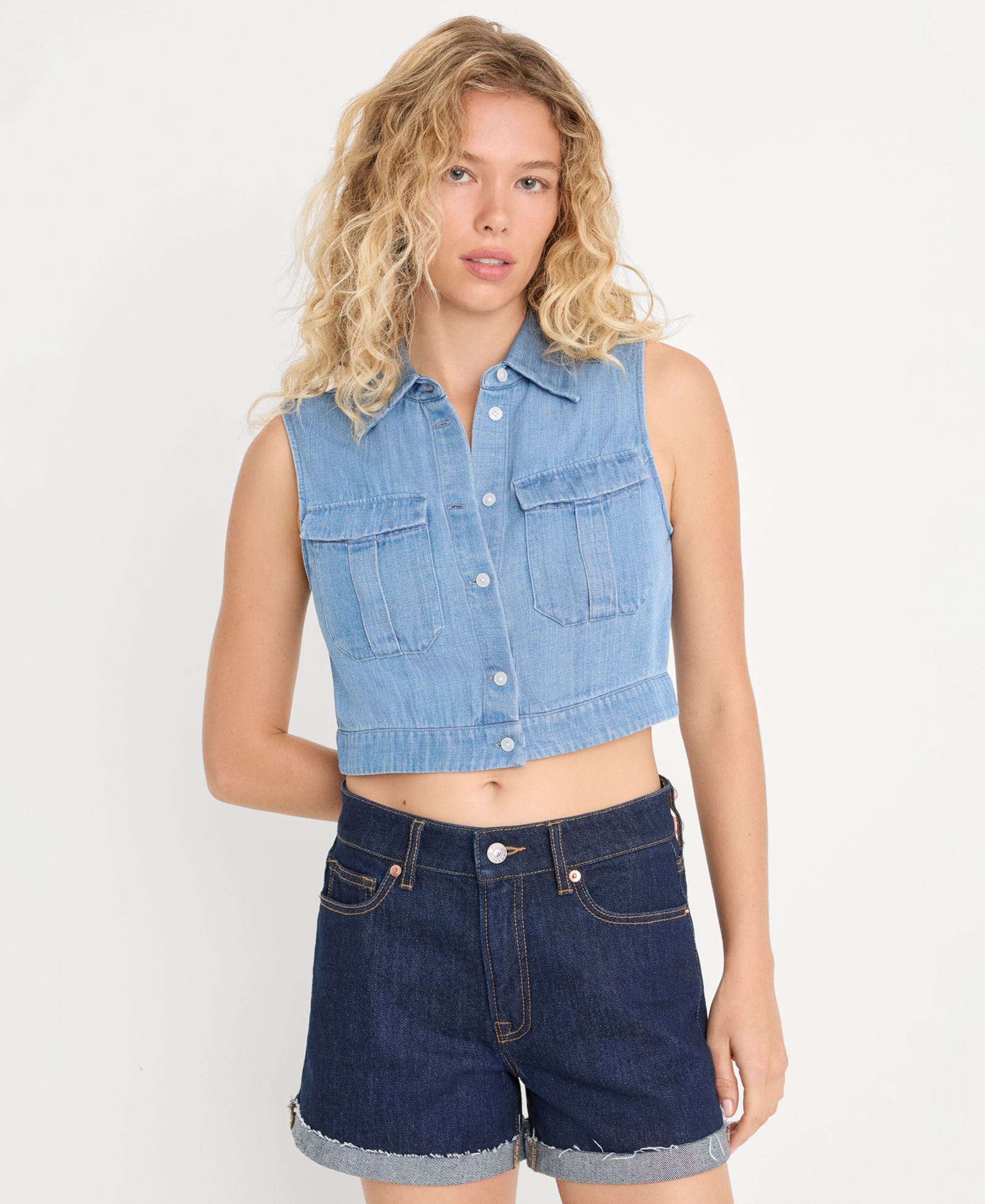 Женский топ Good American Denim Sleeveless Button-Up