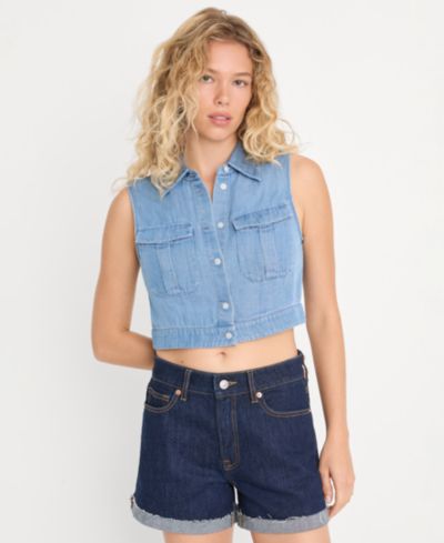 Good American Women's Denim Sleeveless Button-Up Top, Created for Macy's