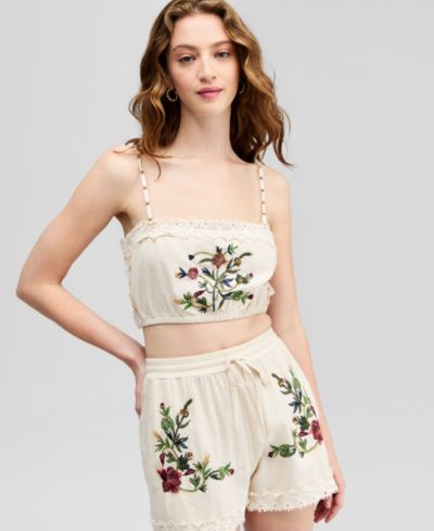 And Now This Women's Floral Embroidered Crop Top, Macy's Exclusive