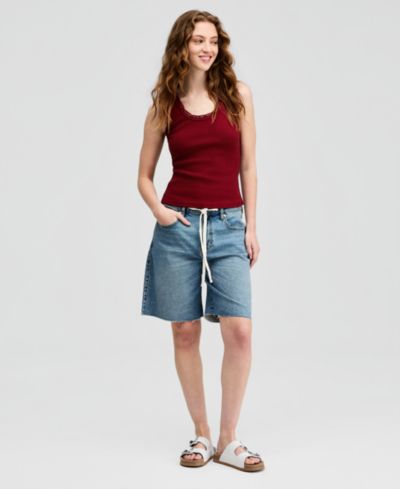 Джинсовые шорты And Now This Women's Tie-Waist Raw-Edge Jorts