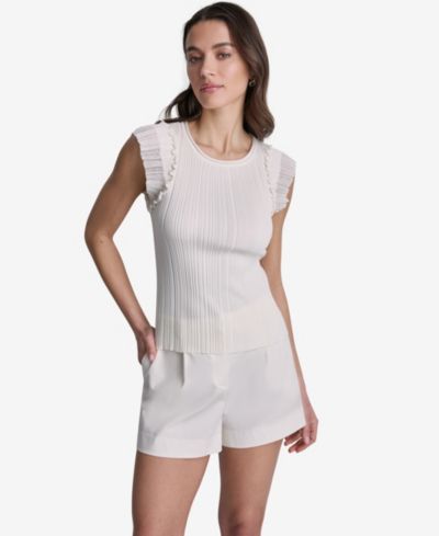 Женский топ BCBG Ribbed Ruffle Cap-Sleeve Crewneck