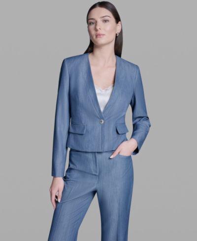 BCBG Women's One-Button Faux Denim Blazer