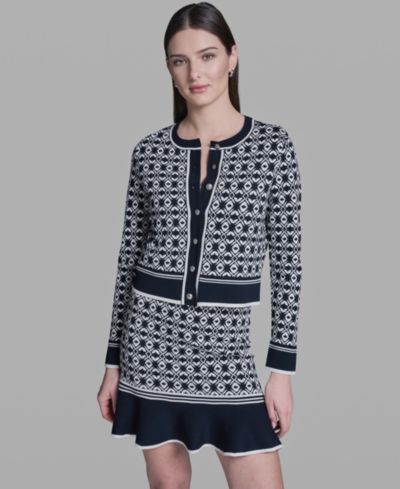 BCBG Women's Printed Crewneck Sweater Jacket