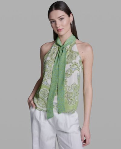 BCBG Women's Sleeveless Tie-Neck Blouse