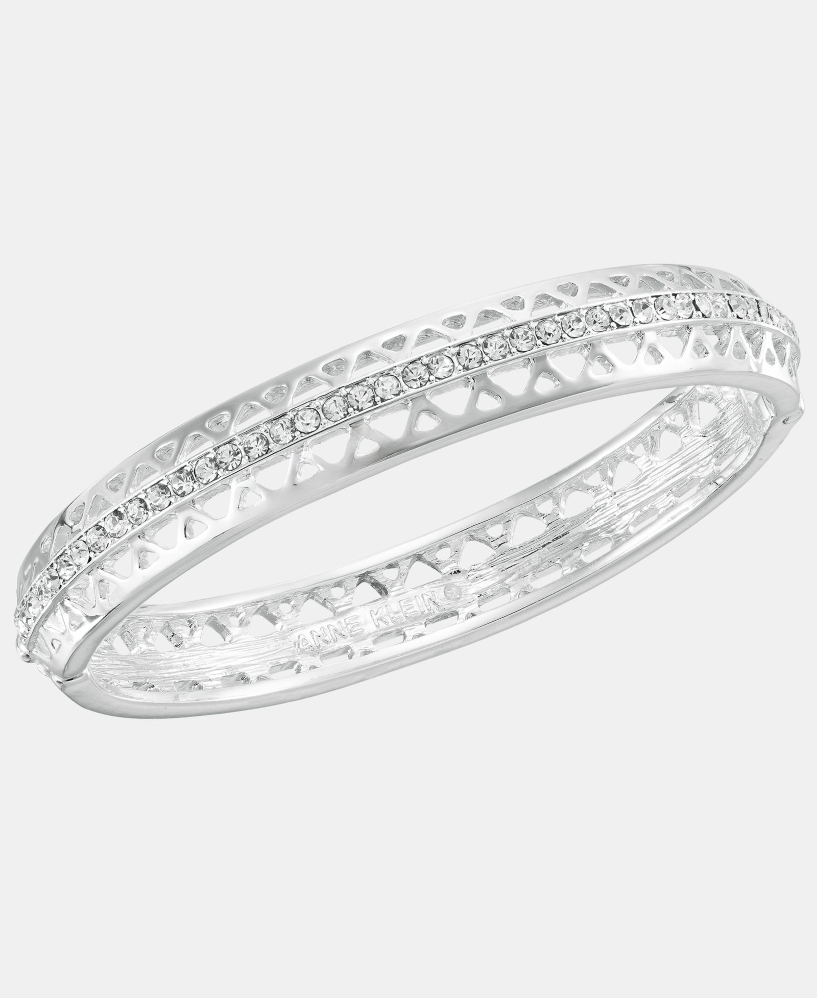 Anne Klein Silver-Tone Boxed Crystal Mesh Stone Open Hinge Bracelet