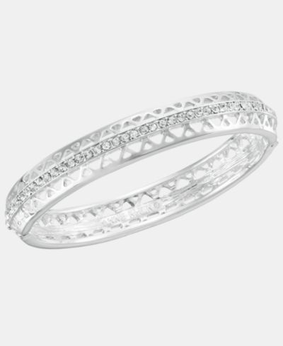 Браслет Anne Klein Silver-Tone Boxed Crystal Mesh Stone Open Hinge