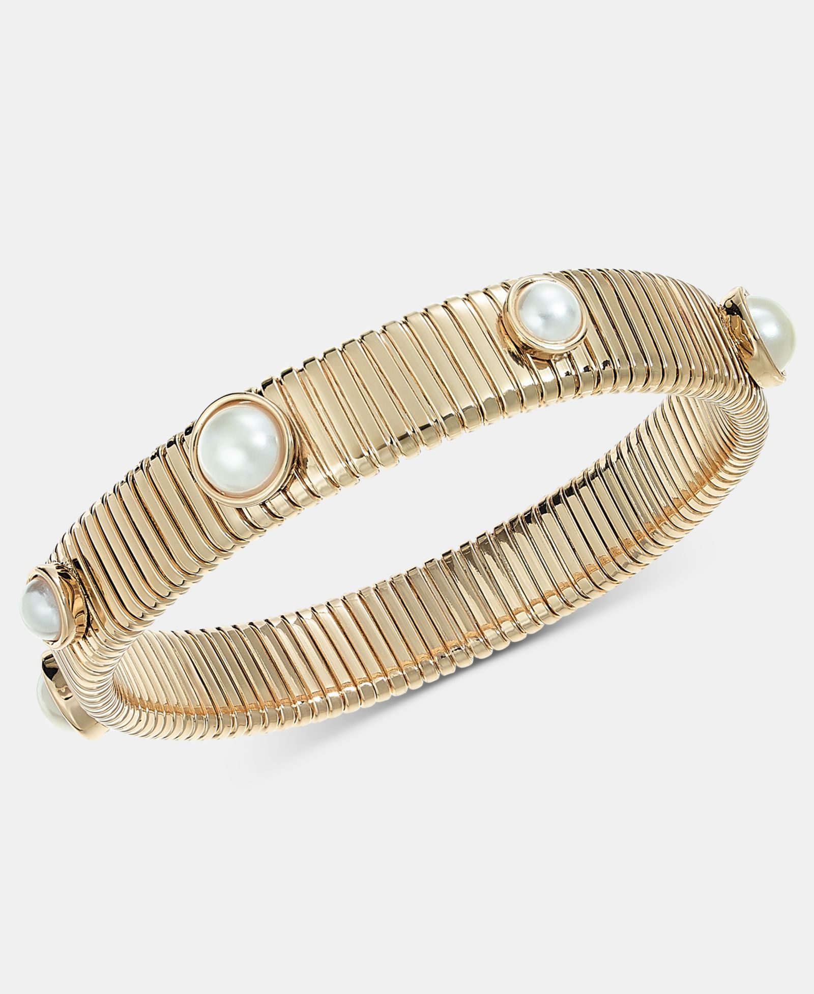 Браслет Anne Klein Gold-Tone Omega Chain Imitation Pearl Stretch