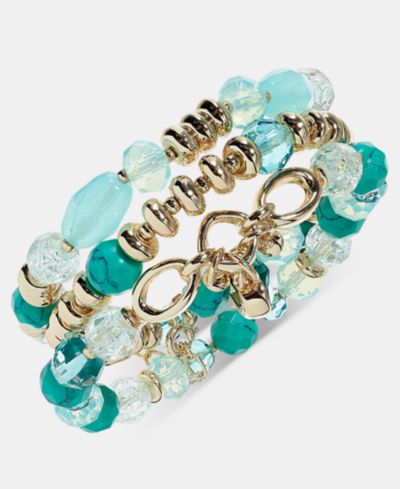 Браслет Anne Klein с бусинами и камнями, золотистый, 3 шт.