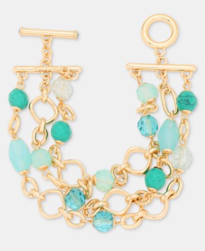 Браслет Anne Klein Gold-Tone Three-Row Stone Beaded Line
