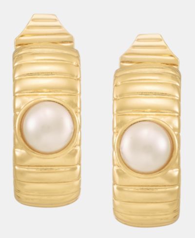 Серьги-кольца Anne Klein Gold-Tone Omega Imitation Pearl EZ Comfort Clip
