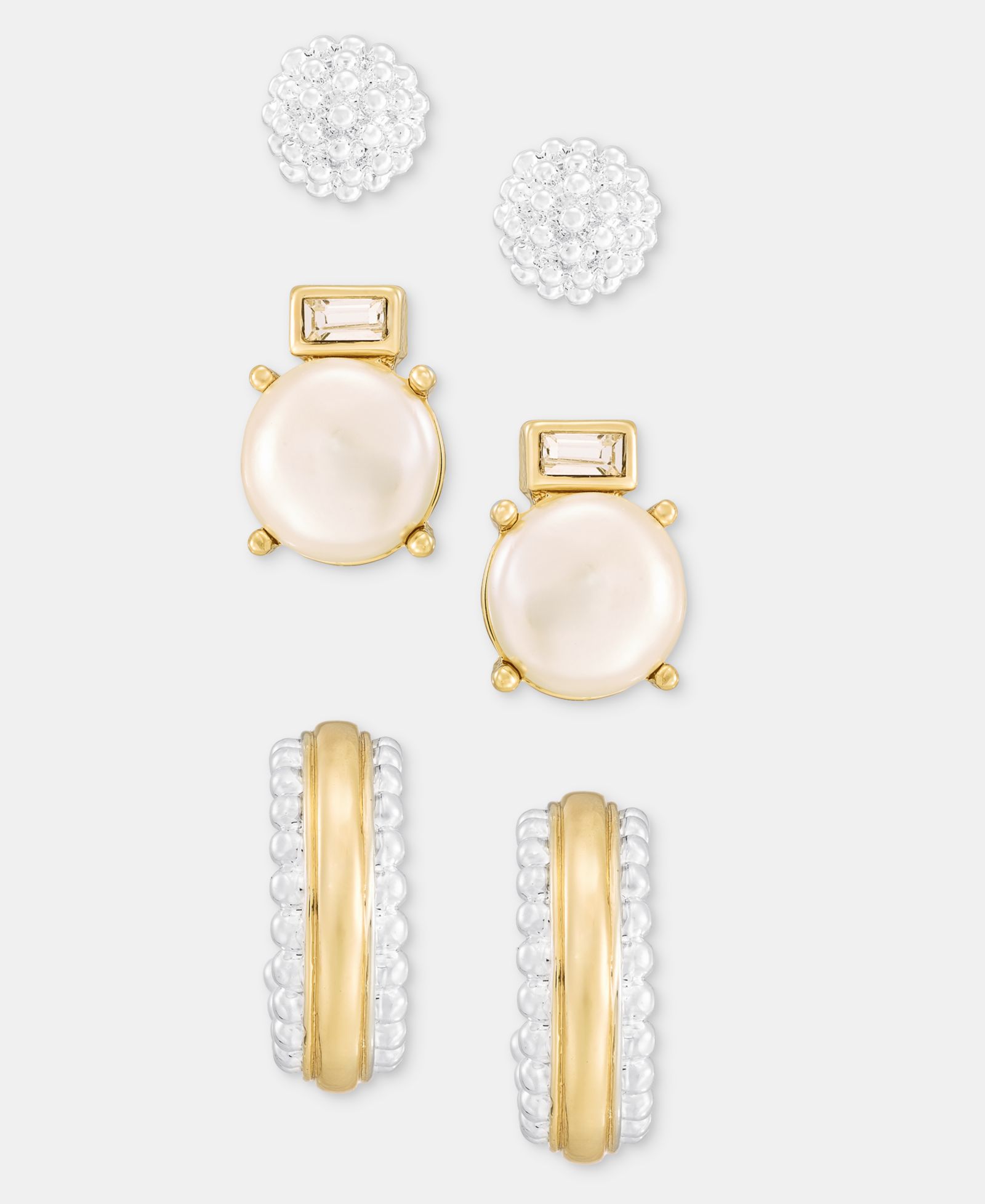Anne Klein 3-Pc. Set Bead, Crystal & Imitation Pearl Earrings