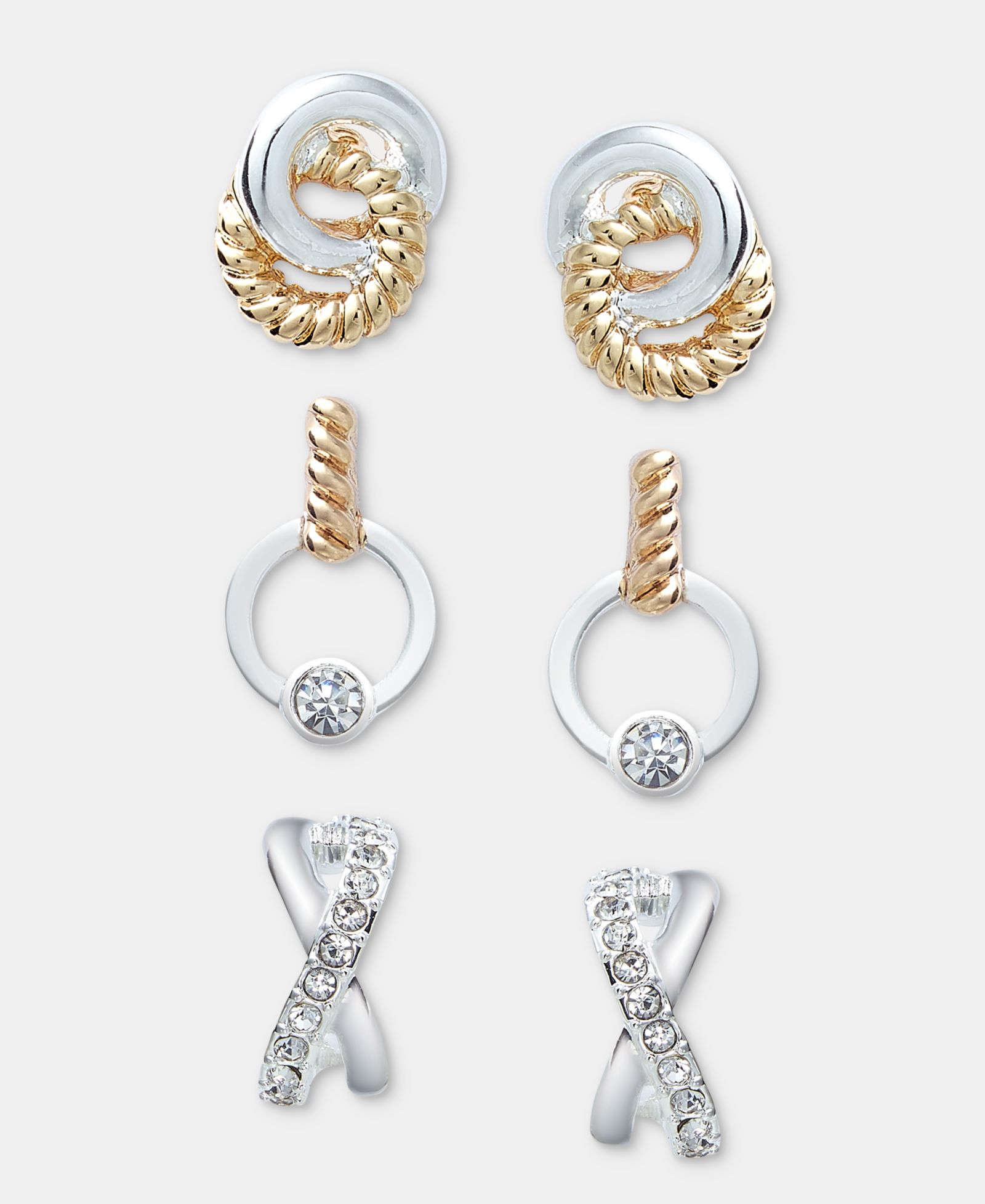 Anne Klein 3-Pc. Set Pavé Twisted Earrings