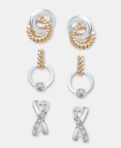 Anne Klein Набор из 3 пар серег Pavé Twisted
