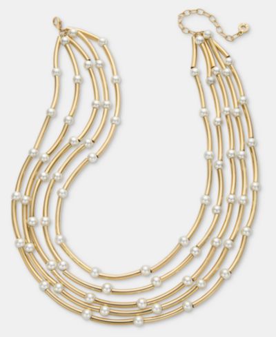 Золотистое ожерелье Anne Klein с искусственным жемчугом