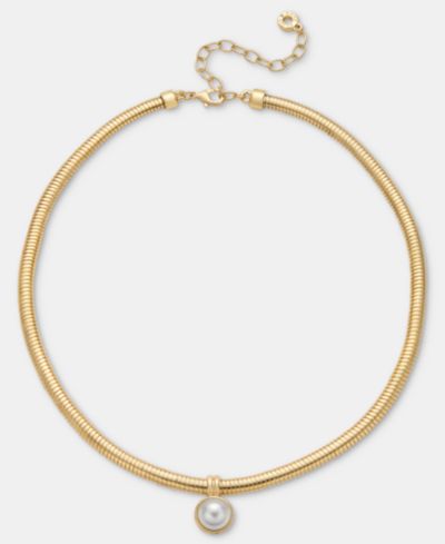 Anne Klein Подвеска-кулон с имитацией жемчуга Omega Chain Gold-Tone
