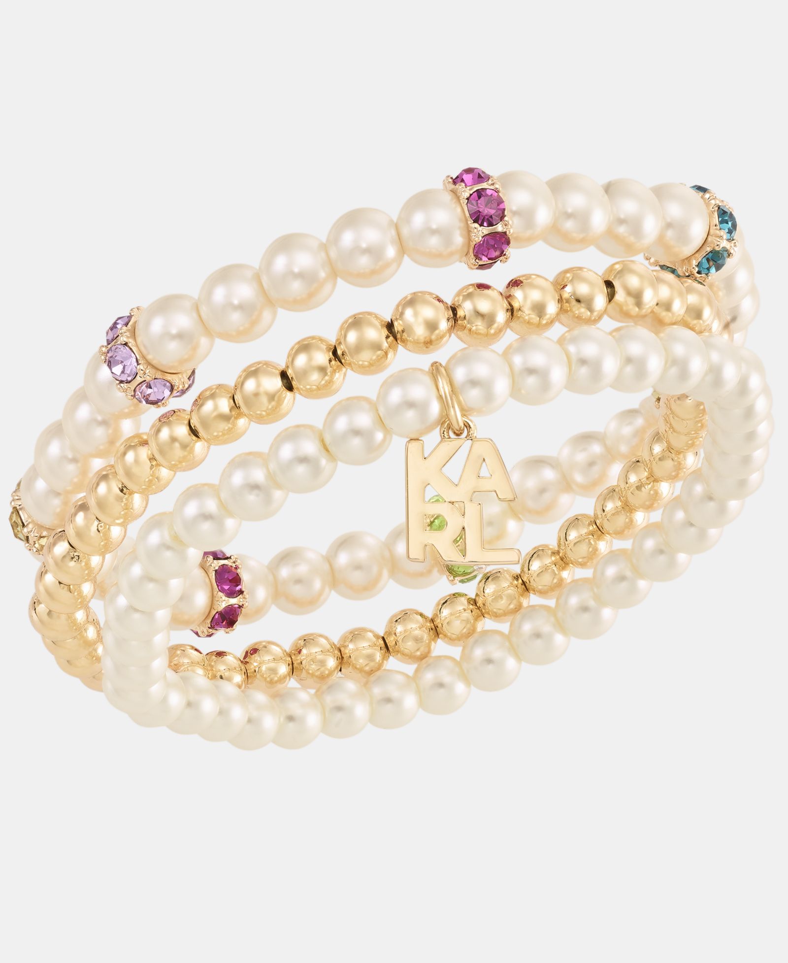 KARL LAGERFELD PARIS 3-Pc. Set Crystal & Imitation Pearl Beaded Stretch Bracelets