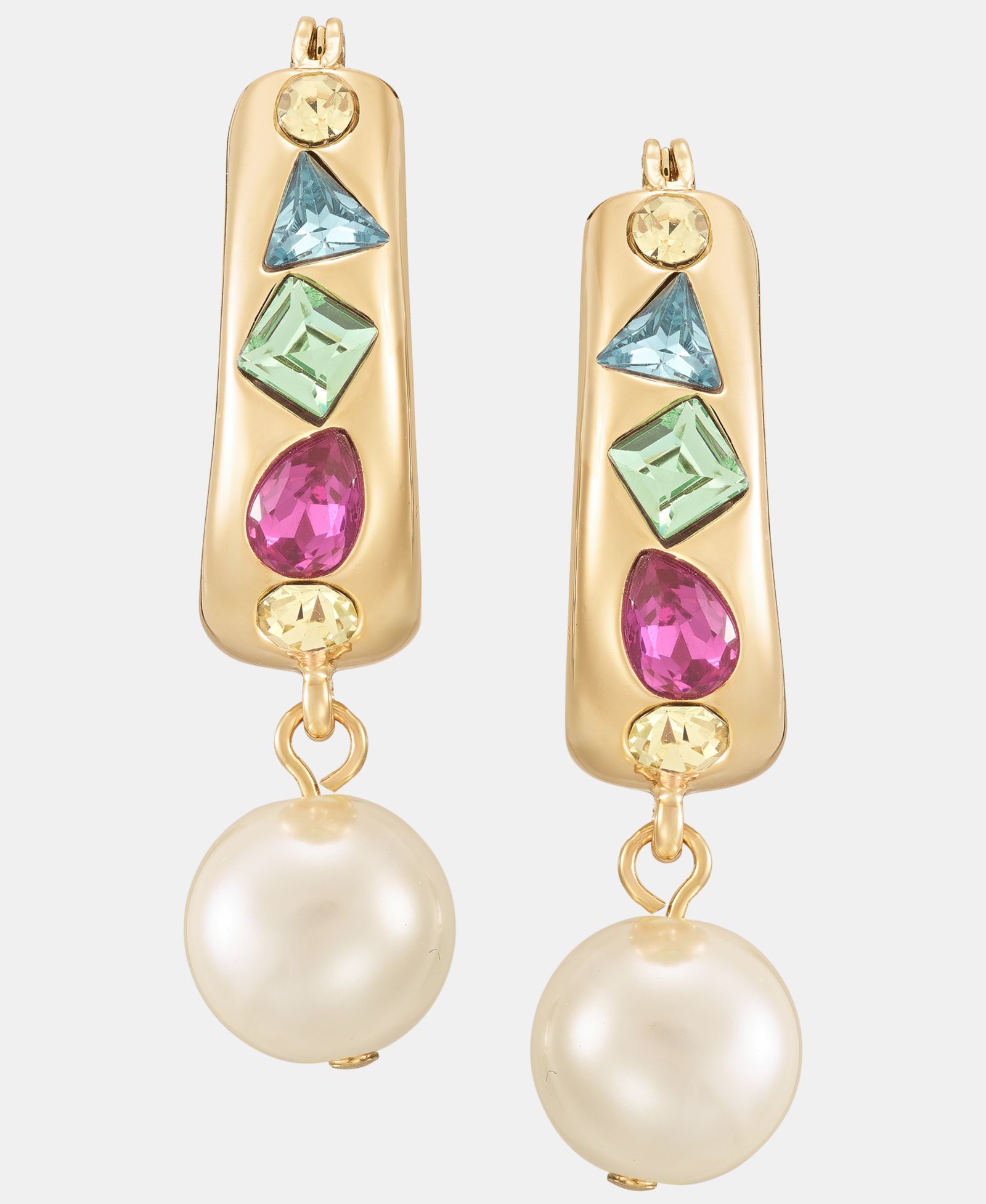 KARL LAGERFELD PARIS Imitation Pearl Charm Mixed Crystal Hoop Earrings