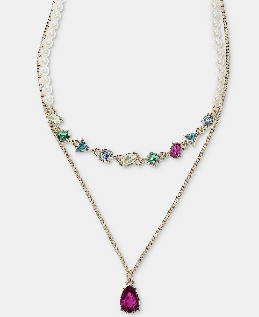 KARL LAGERFELD PARIS Mixed Crystal & Imitation Pearl Layered Pendant Necklace, 16" + 3" extender