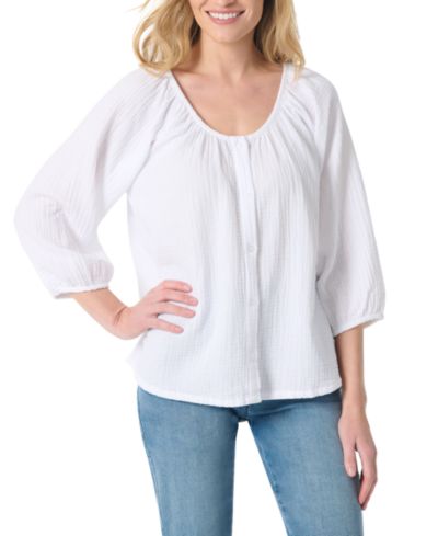 Gloria Vanderbilt Women's Gauze Round Neck Peasant Top