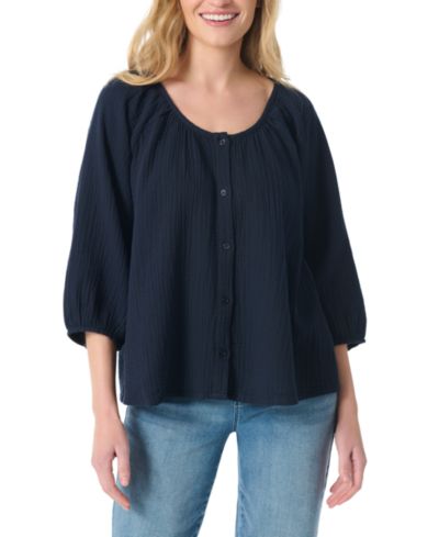 Gloria Vanderbilt Женский топ Peasant из муслина с круглым вырезом