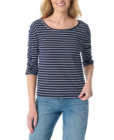 Gloria Vanderbilt Women's Ruched-Sleeve Round Neck Tunic Top