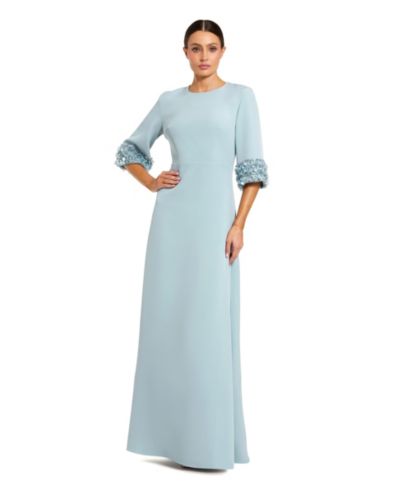 Вечернее платье Mac Duggal Women's A-Line Crepe Gown с декорированными рукавами 3/4