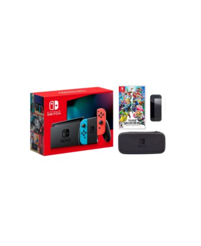 Nintendo Switch Neon комплект с аксессуарами и игрой Super Smash Bros