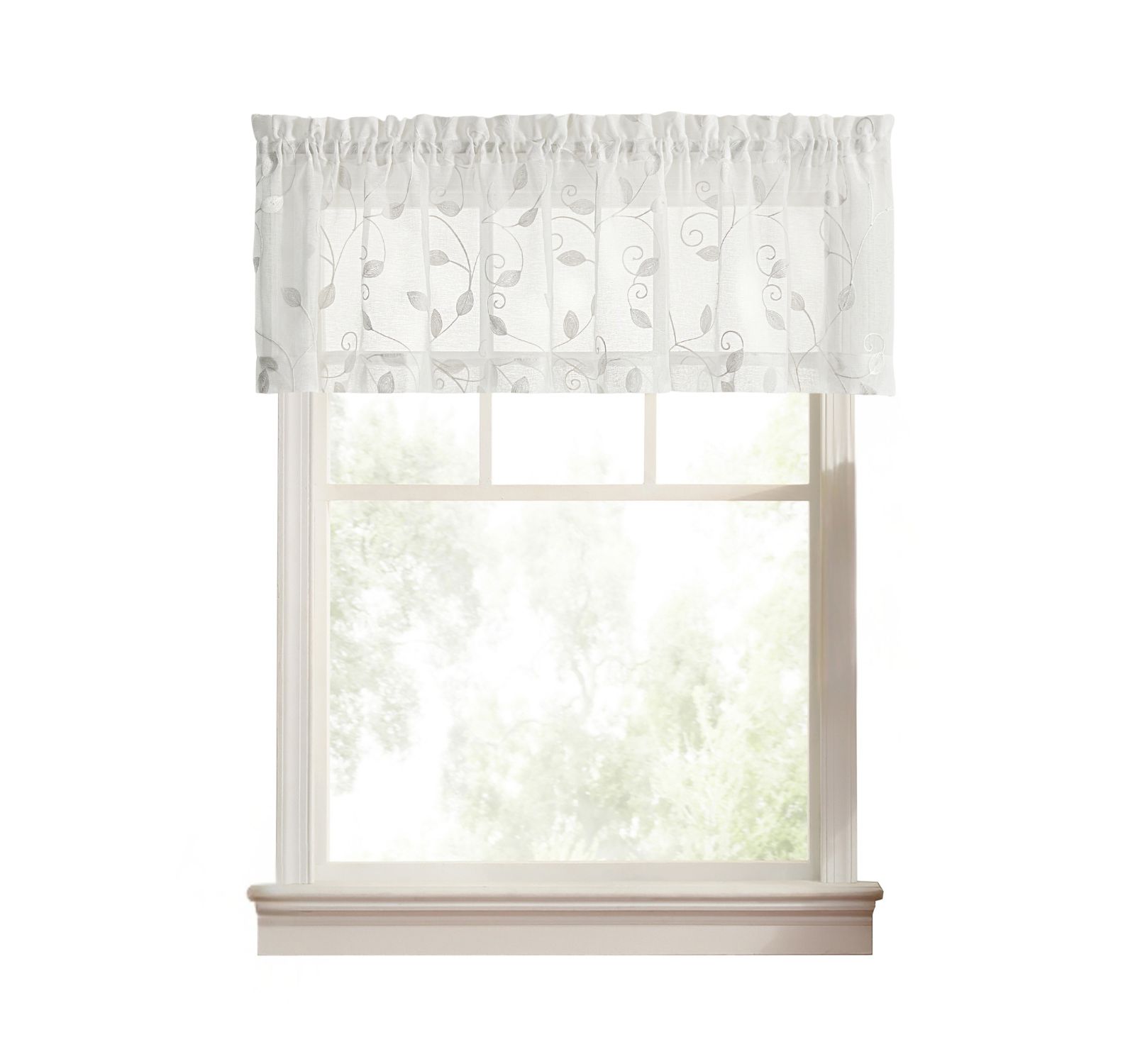 Ellis Curtain Chatham 100% Polyester Tailored Embroidered Sheer Rod Pocket Valances 70" x 15"
