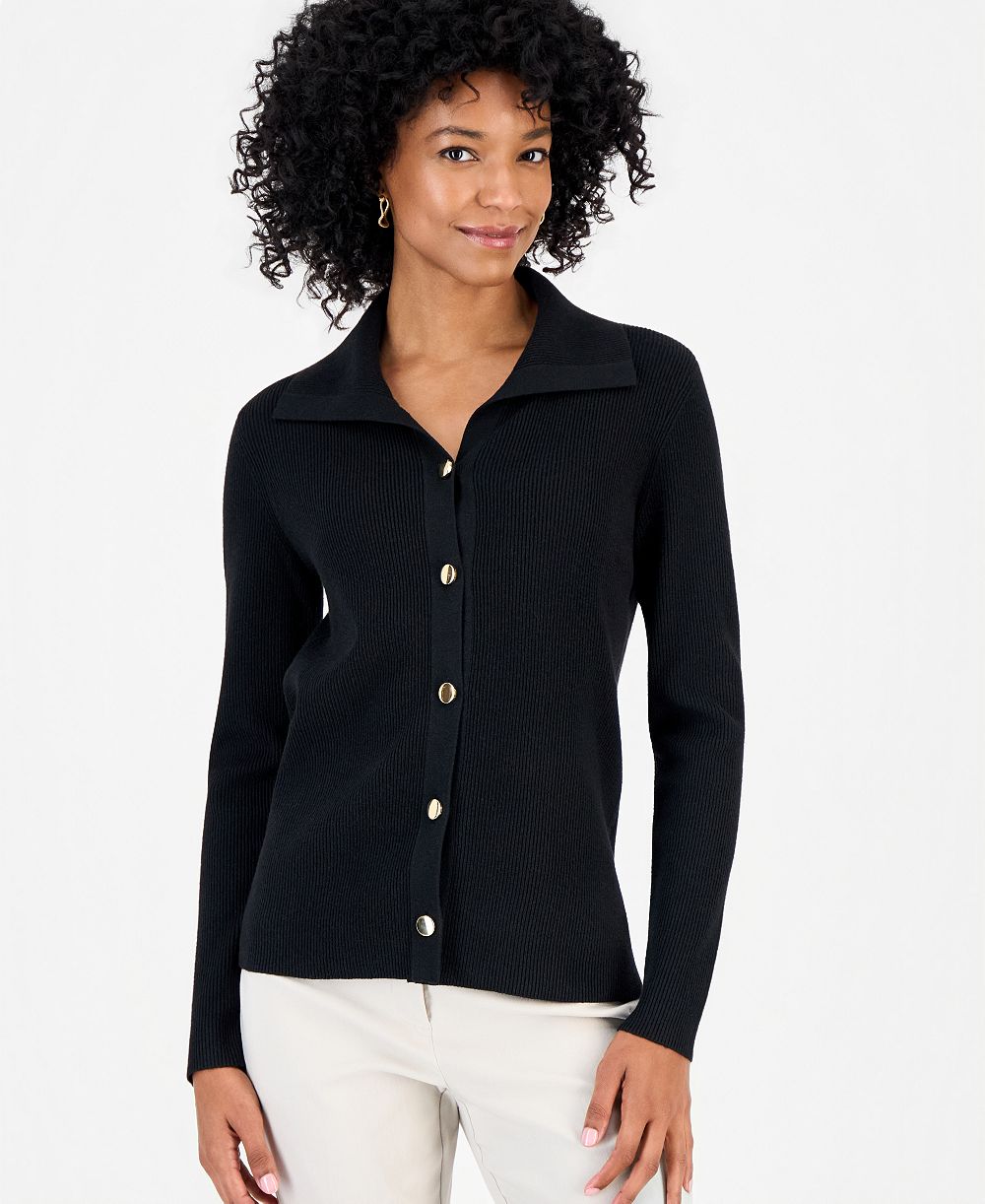JM Collection Women's Button-Collared Ribbed-Knit Cardigan, Macy's Exclusive