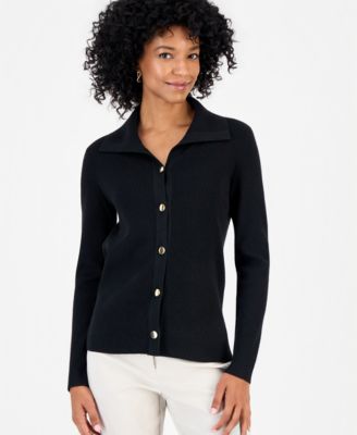 JM Collection Women's Button-Collared Ribbed-Knit Cardigan, Macy's Exclusive